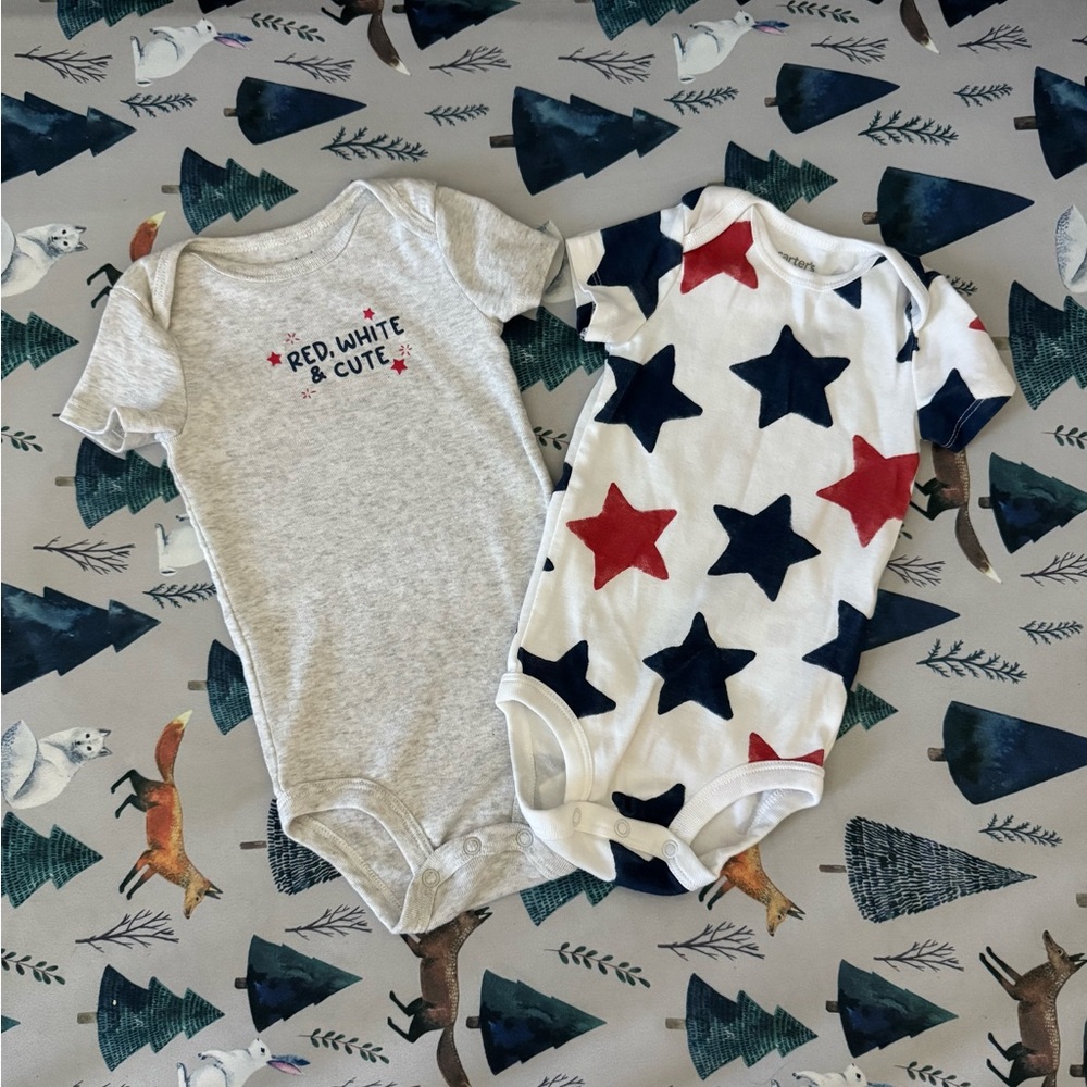 4th of July Patriotic Print Baby Footies Sz 9 Months